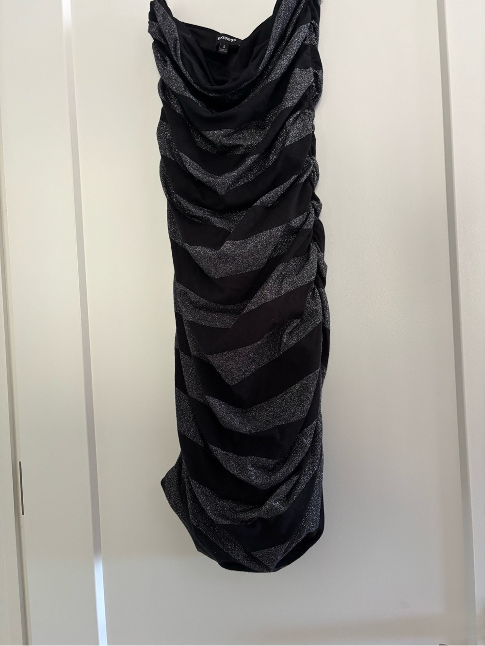 Express Black and Silver Ruched Cowl Neck Dress